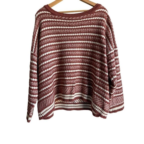 Listicle Cinnamon Rust Cream Striped Pullover Oversized Boxy Sweater Size Small - Picture 1 of 7